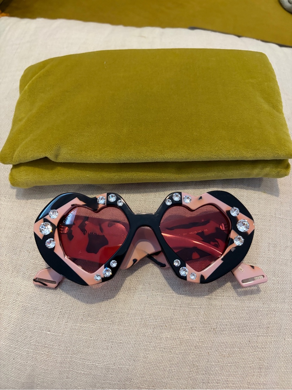 Gucci Hollywood Forever 1329 Pink and Black Heart Sunglasses with Crystal Accent